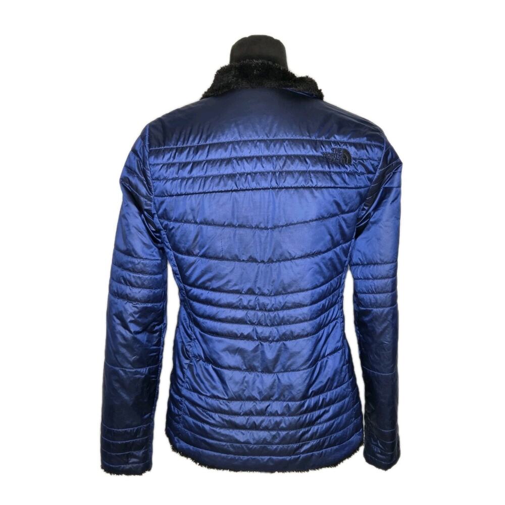 The North Face Mossbud Reversible Jacket Womens S Blue Black Faux Fur Puffer - Picture 3 of 10
